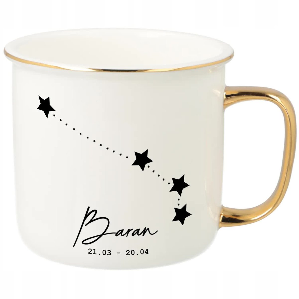 KUBEK UCHO RANT ZŁOTY PORCELANOWY RETRO PREZENT DLA ZODIAKARY RYBY WZORY