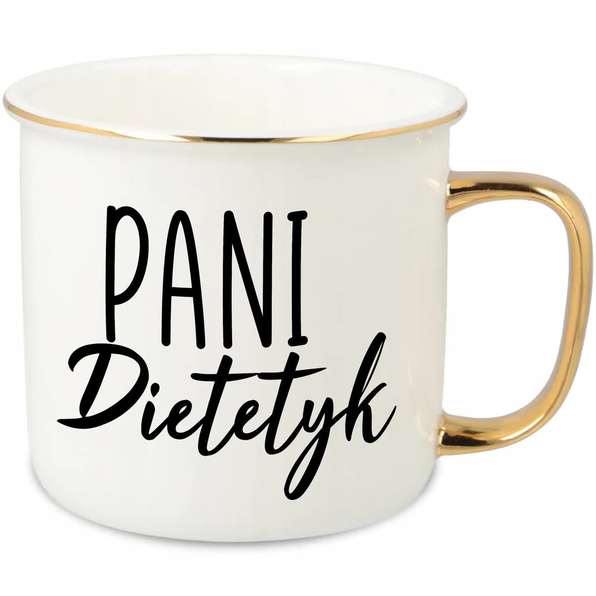 KUBEK UCHO RANT ZŁOTY PORCELANOWY RETRO 280ML PREZENT DLA PANI DIETETYK WZ