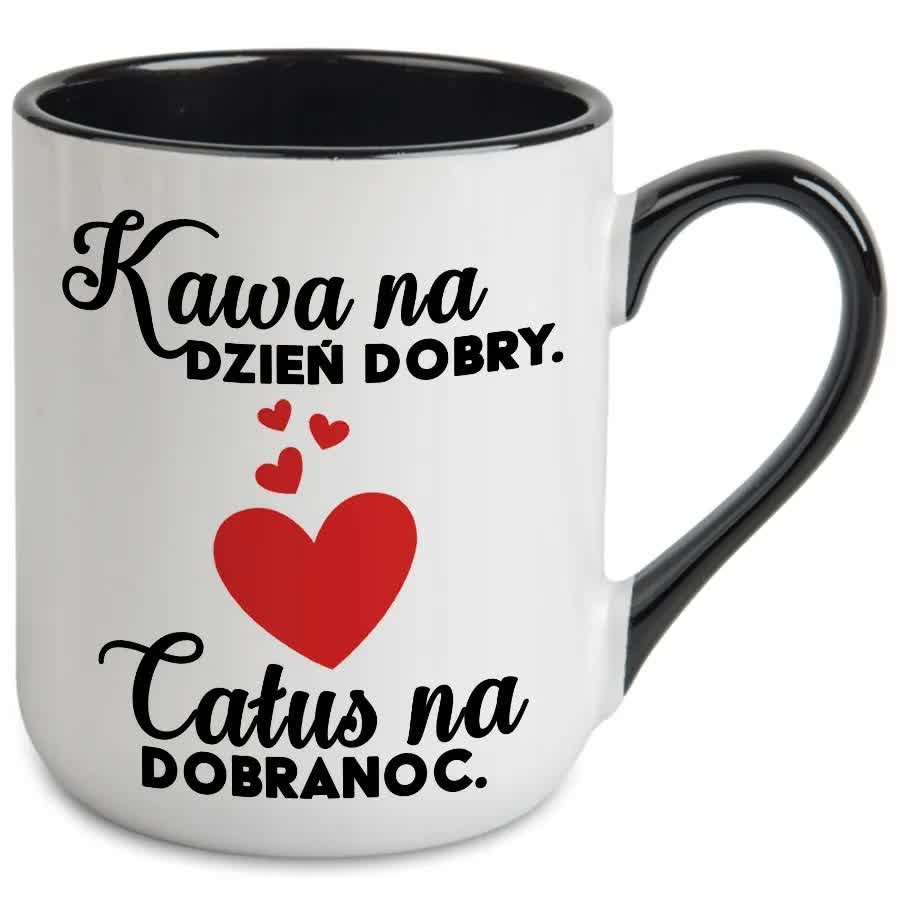 Kubek Coffe z Nadrukiem KAWA NA DZIEŃ DOBRY Stylowe Wzory Biało Czarny