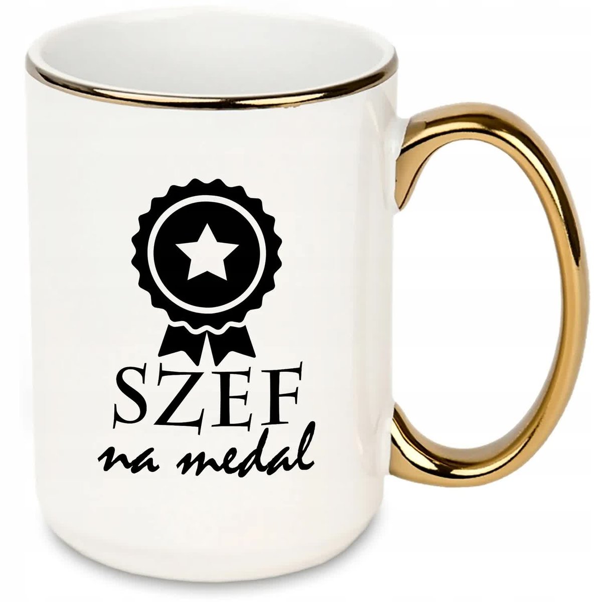 DUŻY Kubek XXL ZŁOTE Ucho i Rant SZEF na MEDAL MiX