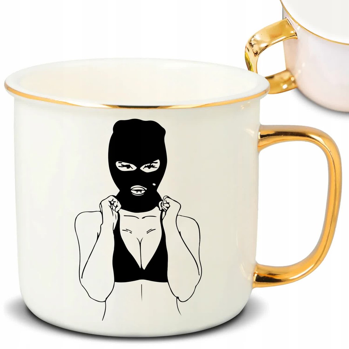 Kubek RETRO Złote Ucho Rant BALACLAVA Elegancki Odważne Zmysłowe Top Wzory