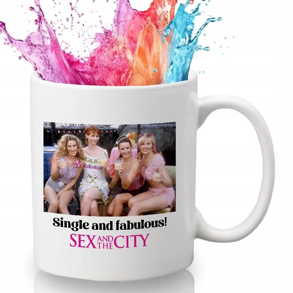 Kubek Biały 330ml SINGLE AND FABULOUS Na Prezent Dla Fanek Serialu Wzory
