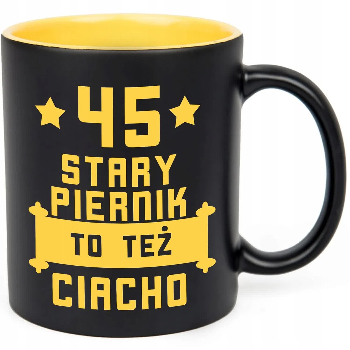 KUBEK CZARNY GRAWER KUBEK NA 45 URODZINY STARY PIERNIK TEŻ CIACHO WZORY