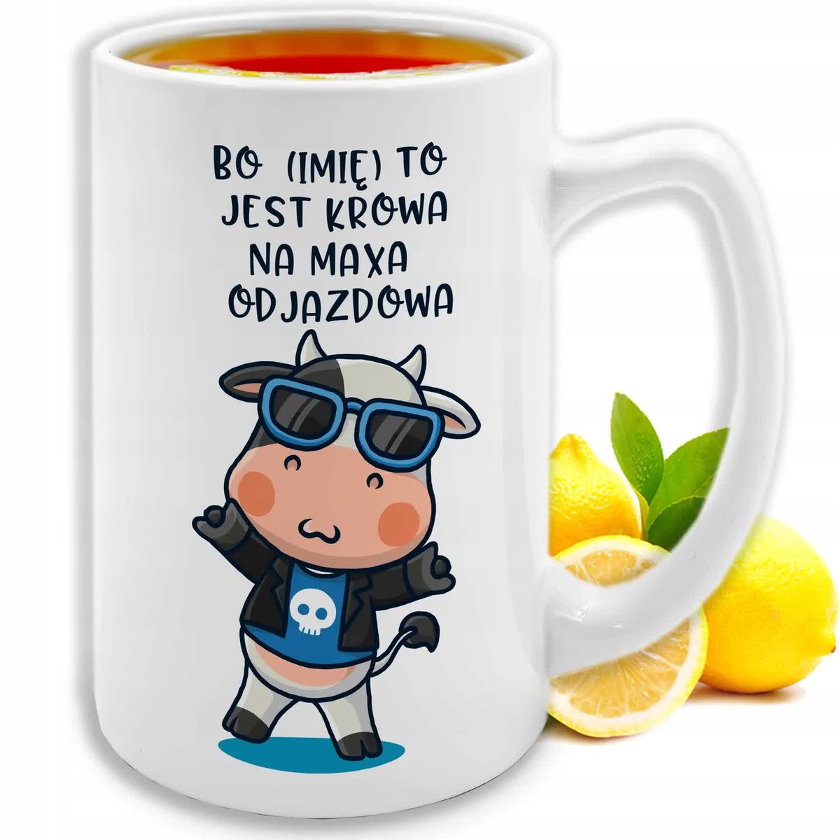 Kubek Duży Biały KROWA NA MAXA ODLOTOWA Prezent Śmieszny Urodzinowy 413 ml