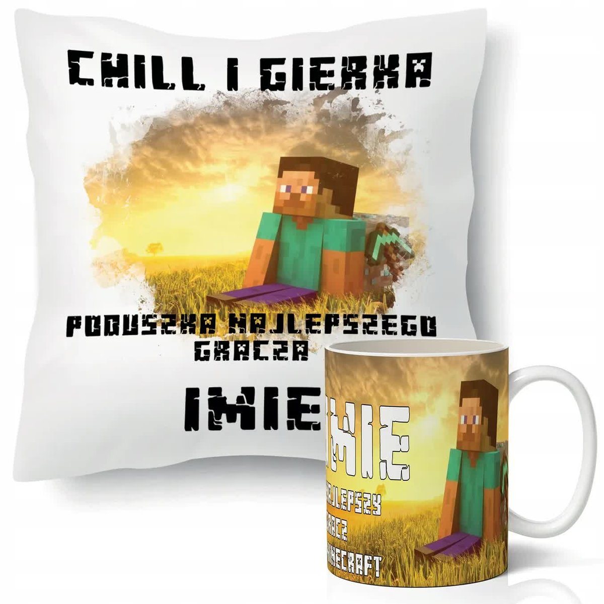Zestaw KUBEK + PODUSZKA CHILL I GIERKA IMIĘ Wz