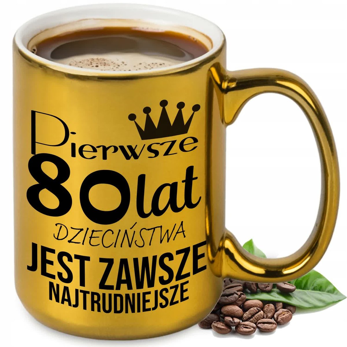 KUBEK DUŻY ZŁOTY PREZENT NA 80 URODZINY ŚMIESZNY URODZINOWE PREZENTY WZORY