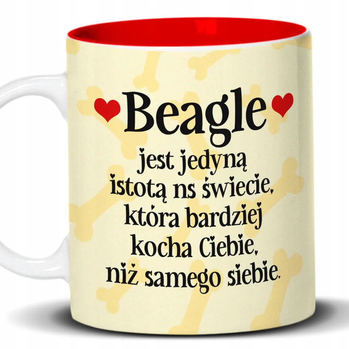 Kubek Z Nadrukiem BEAGLE KOCHA CIĘ NAJBARDZIEJ Biało Czerwony Kreator