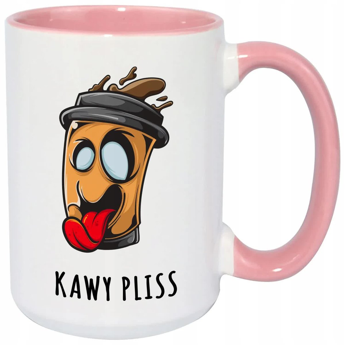 Kubek MEGA DUŻY RÓŻOWY KAWY PLISS Śmieszny Prezent WIELE WZORÓW