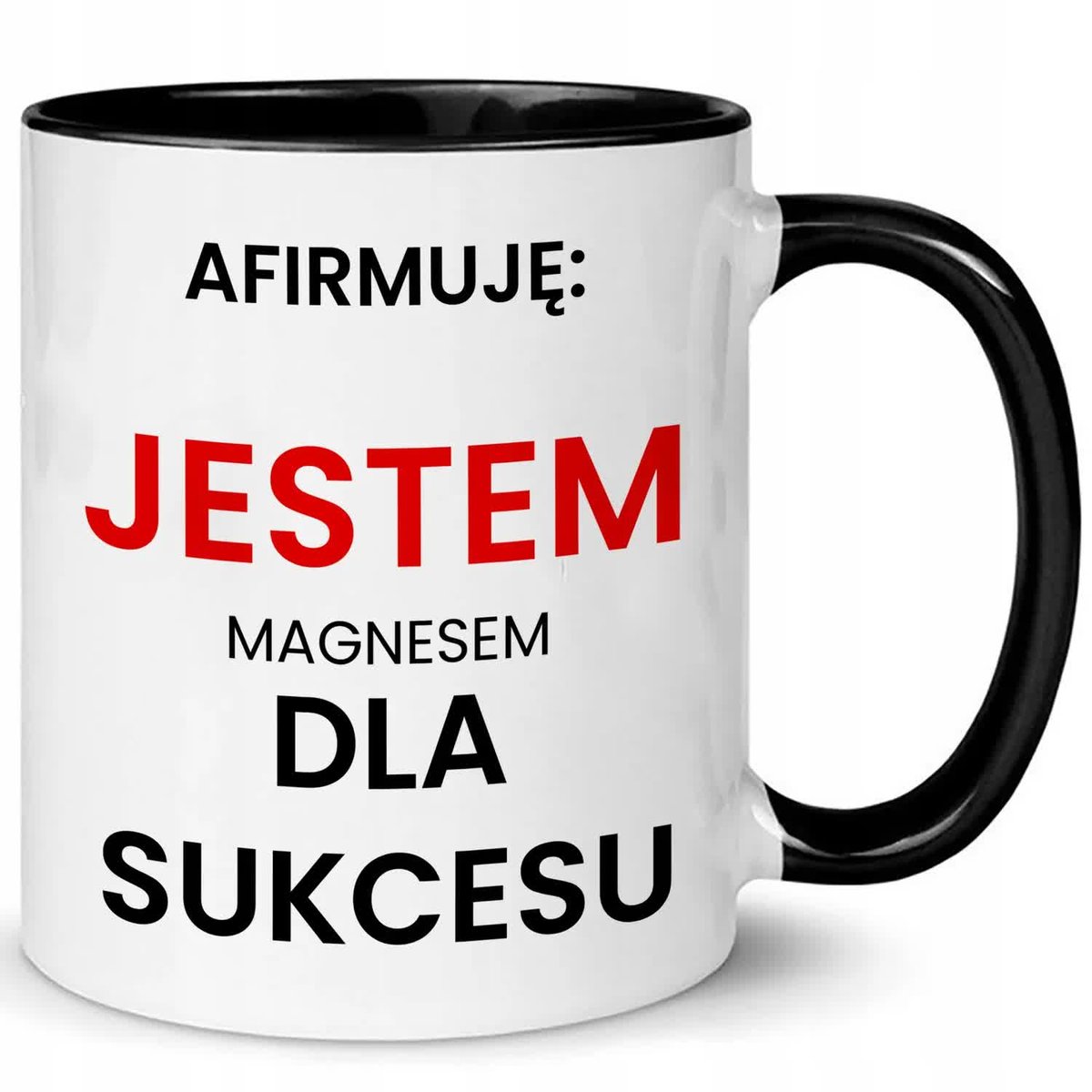 KUBEK BIAŁO-CZARNY IDEALNY PREZENT AFIRMACJA MAGNES NA SUKCES WZORY