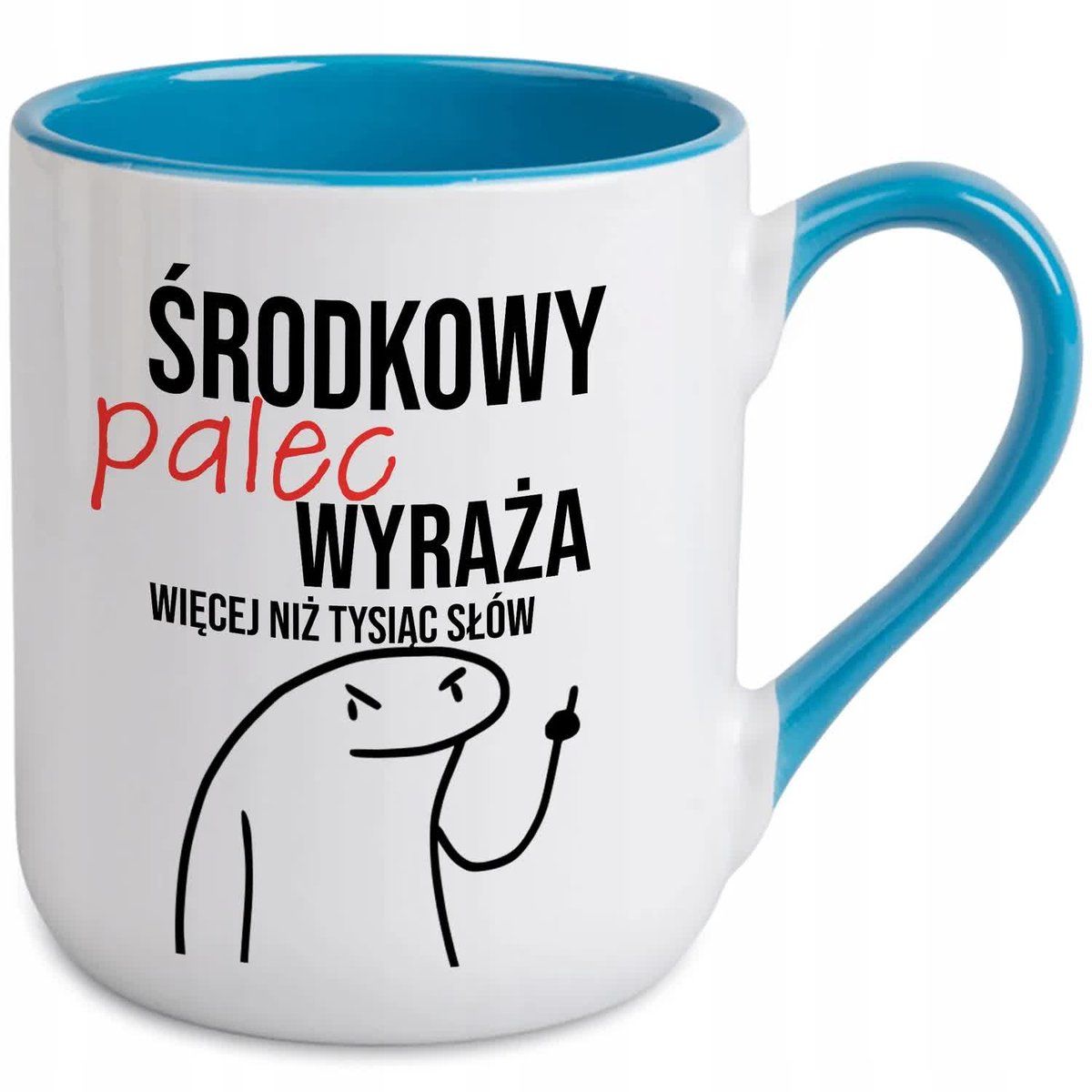 KUBEK NIEBIESKI COFFE PREZENT DO PRACY ŚRODKOWY PALEC URODZINY IMIENINY WZ