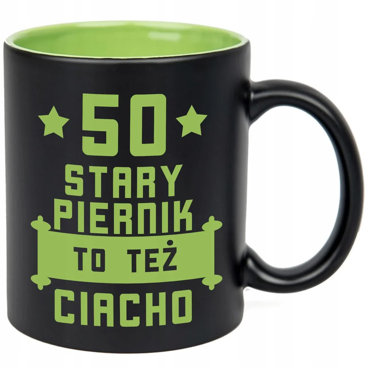 KUBEK CZARNY GRAWER KUBEK NA 50 URODZINY STARY PIERNIK TEŻ CIACHO WZORY