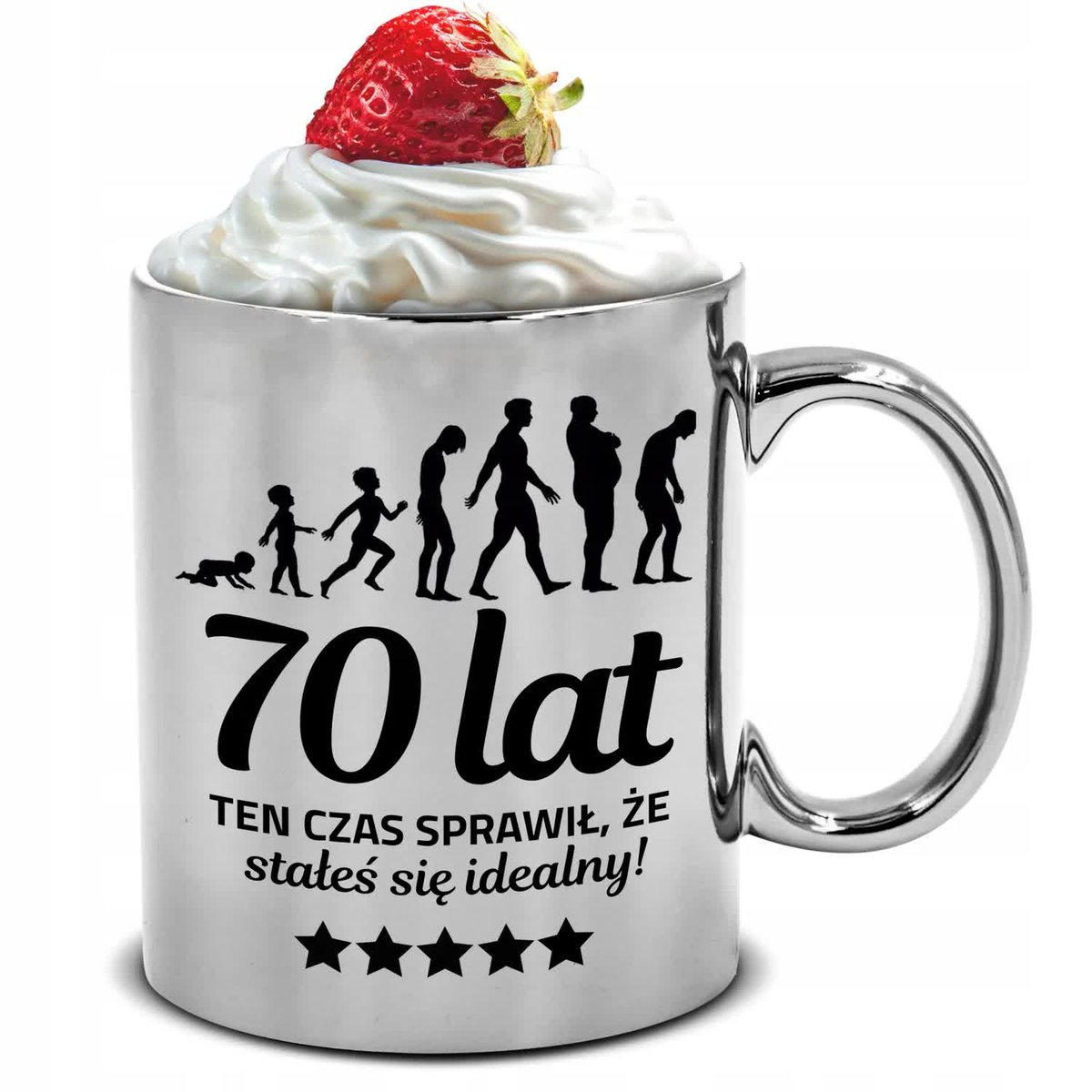 KUBEK SREBRNY PREZENT NA 70 URODZINY TEN CZAS SPRAWIŁ ŻE JESTEŚ IDEALNY WZ