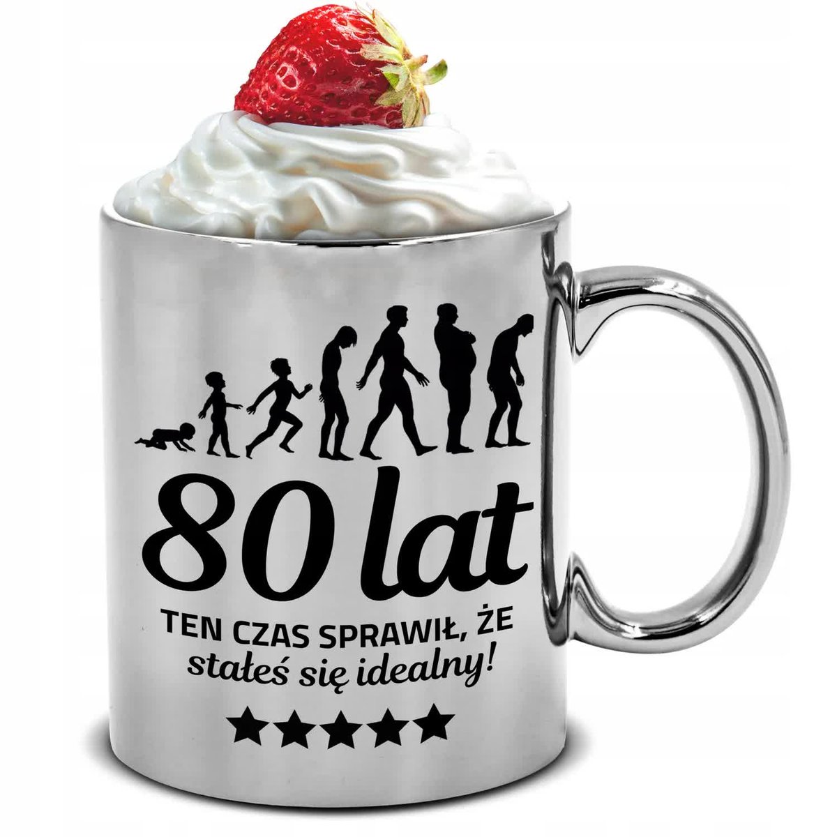 KUBEK SREBRNY PREZENT NA 80 URODZINY TEN CZAS SPRAWIŁ ŻE JESTEŚ IDEALNY WZ