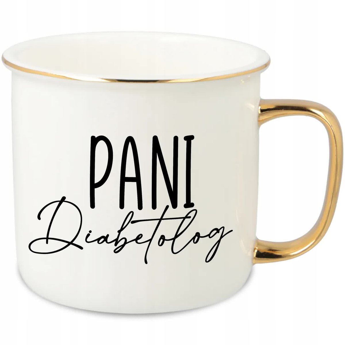 KUBEK UCHO RANT ZŁOTY PORCELANOWY RETRO 280ML PREZENT DLA DIABETOLOG WZORY
