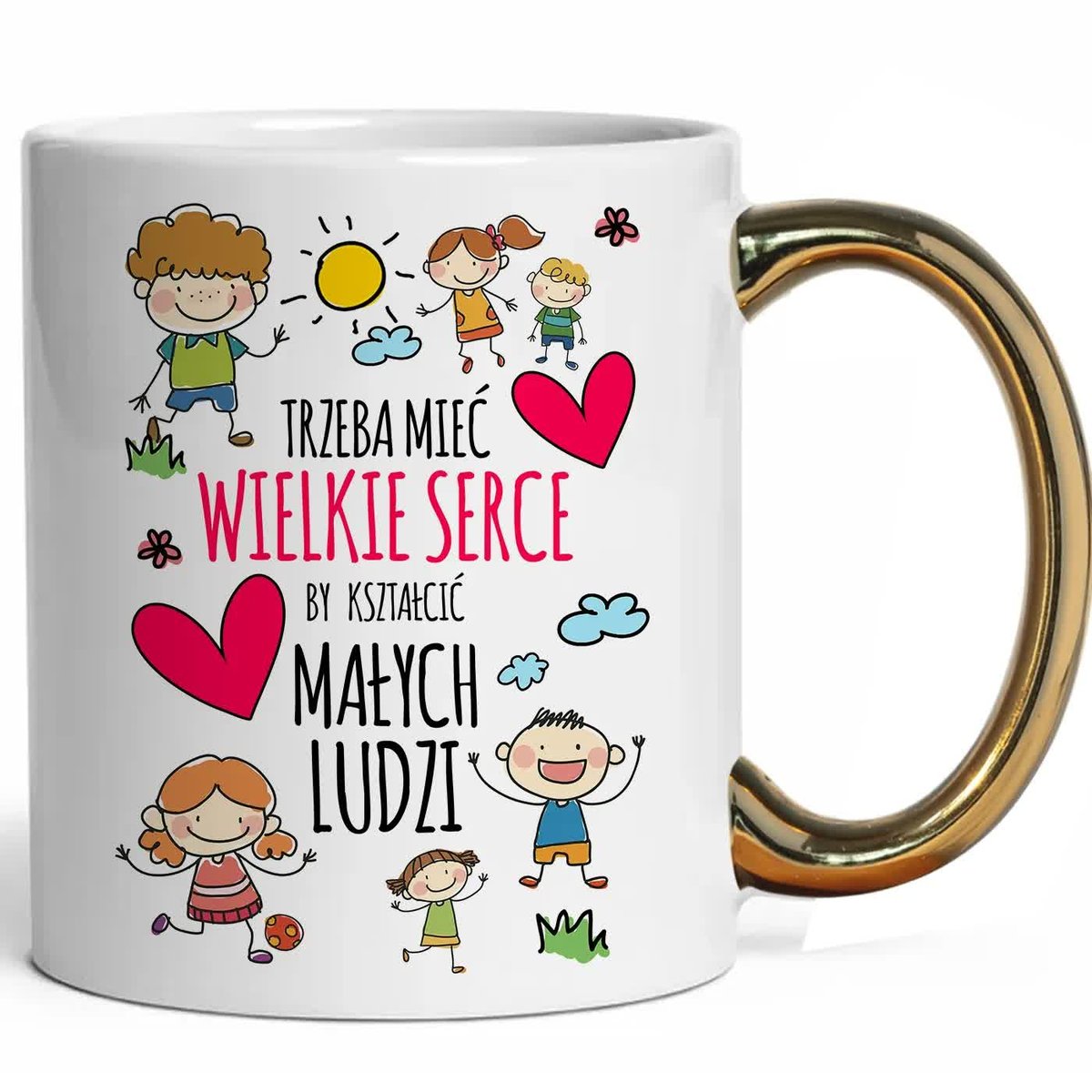 KUBEK UCHO ZŁOTE DZIEŃ NAUCZYCIELA PREZENT DLA NAUCZYCIELA WIELKIE SERCE