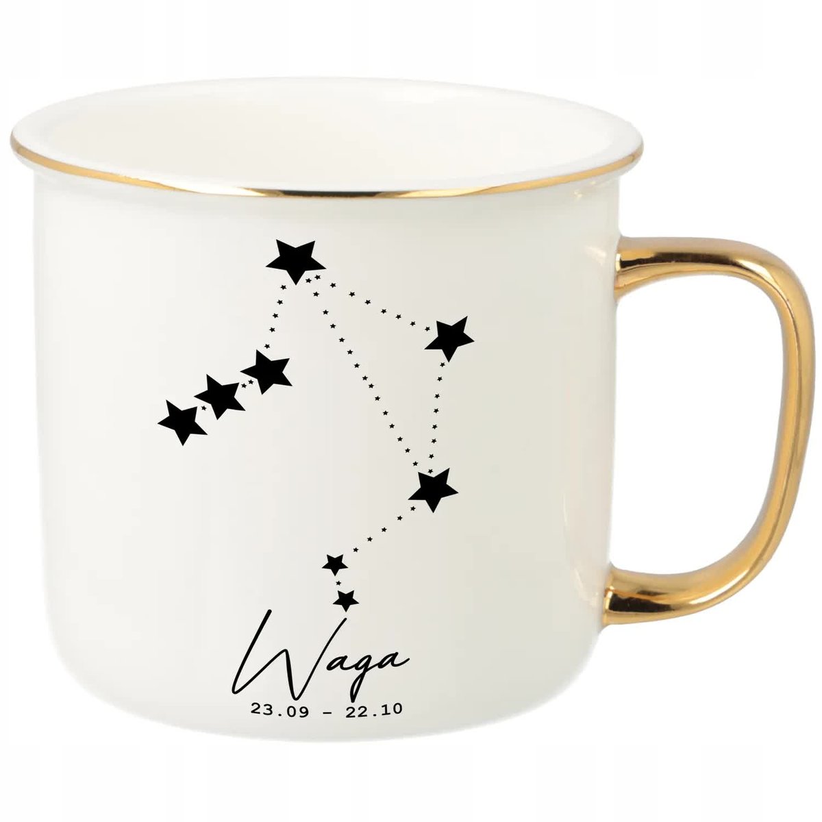 KUBEK UCHO RANT ZŁOTY PORCELANOWY RETRO PREZENT DLA ZODIAKARY STRZELEC WZ