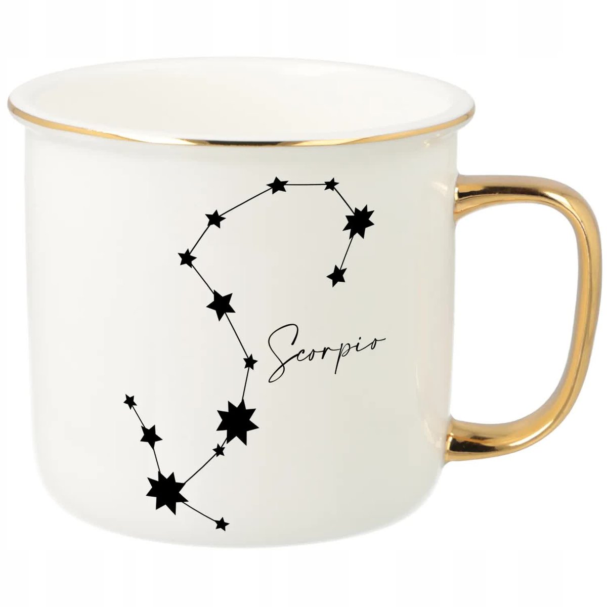 KUBEK UCHO RANT ZŁOTY PORCELANOWY RETRO PREZENT DLA ZODIAKARY SCORPIO WZ