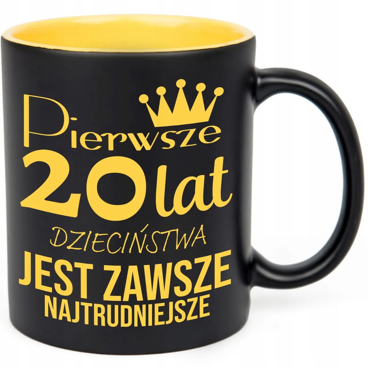 KUBEK GRAWER ŻÓŁTY PREZENT URODZINY PIERWSZE 20 LAT JEST NAJTRUDNIEJSZE WZ
