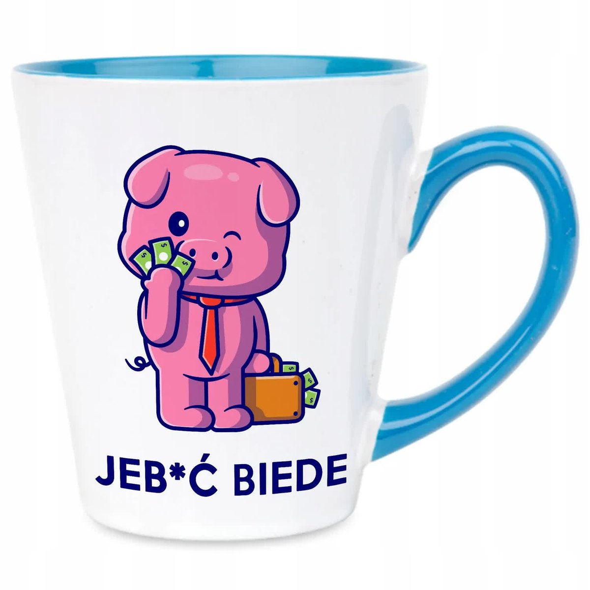 Kubek Latte Niebiesko Biały JEB*Ć BIEDE 300 ml Na Prezent Zabawne Wzory
