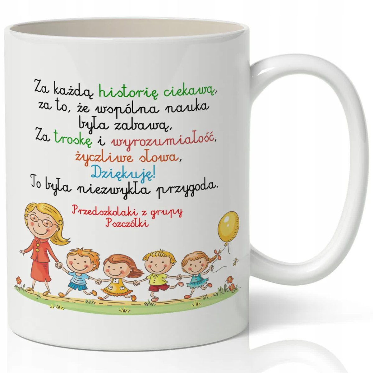 KUBEK BIAŁY IDEALNY Prezent dla Pani PRZEDSZKOLANKI Zakończenie roku IMIĘ
