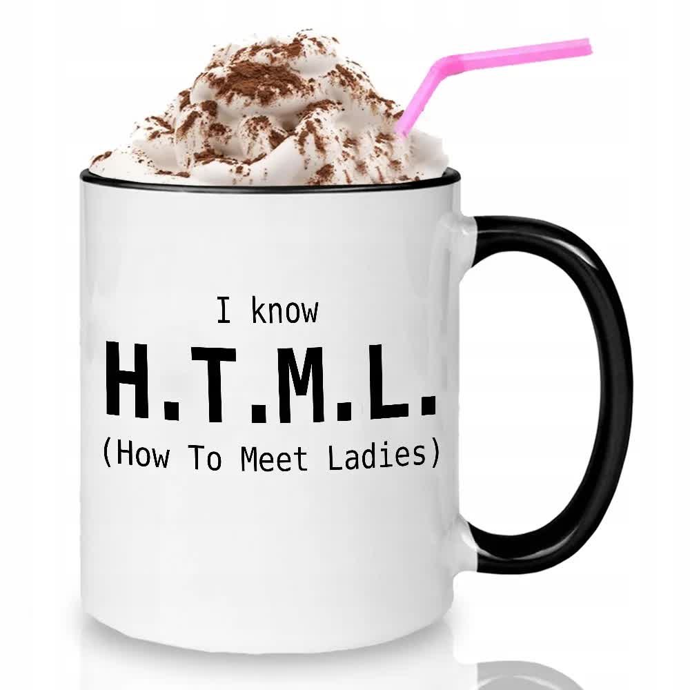 Kubek z Nadrukiem I KNOW HTML Dla Programisty Wzory Biało Czarny