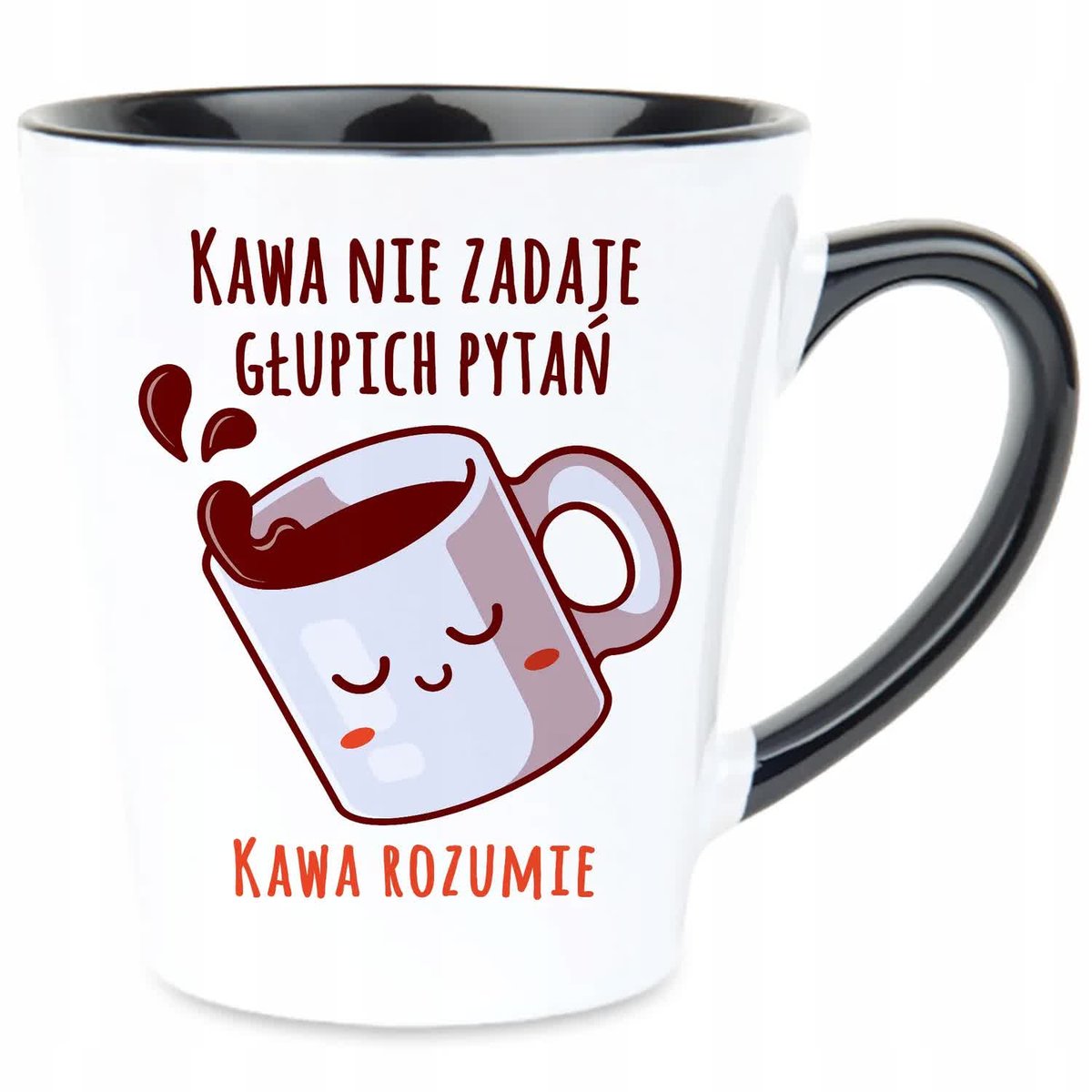 Kubek Latte Czarno Biały KAWA ROZUMIE 350ml Na Prezent Zabawne Wzory