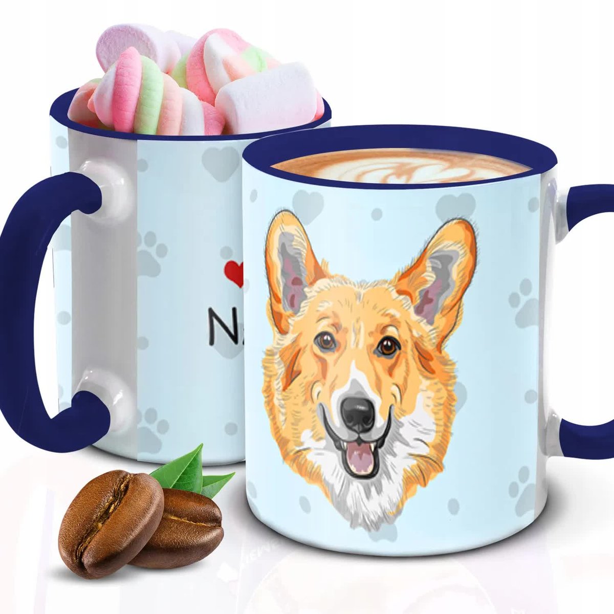 Kubek Z Nadrukiem DLA FANA CORGI PSY Granatowo Biały Kreator