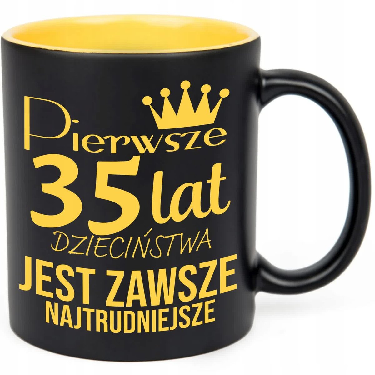 KUBEK GRAWER ŻÓŁTY PREZENT URODZINY PIERWSZE 35 LAT JEST NAJTRUDNIEJSZE WZ