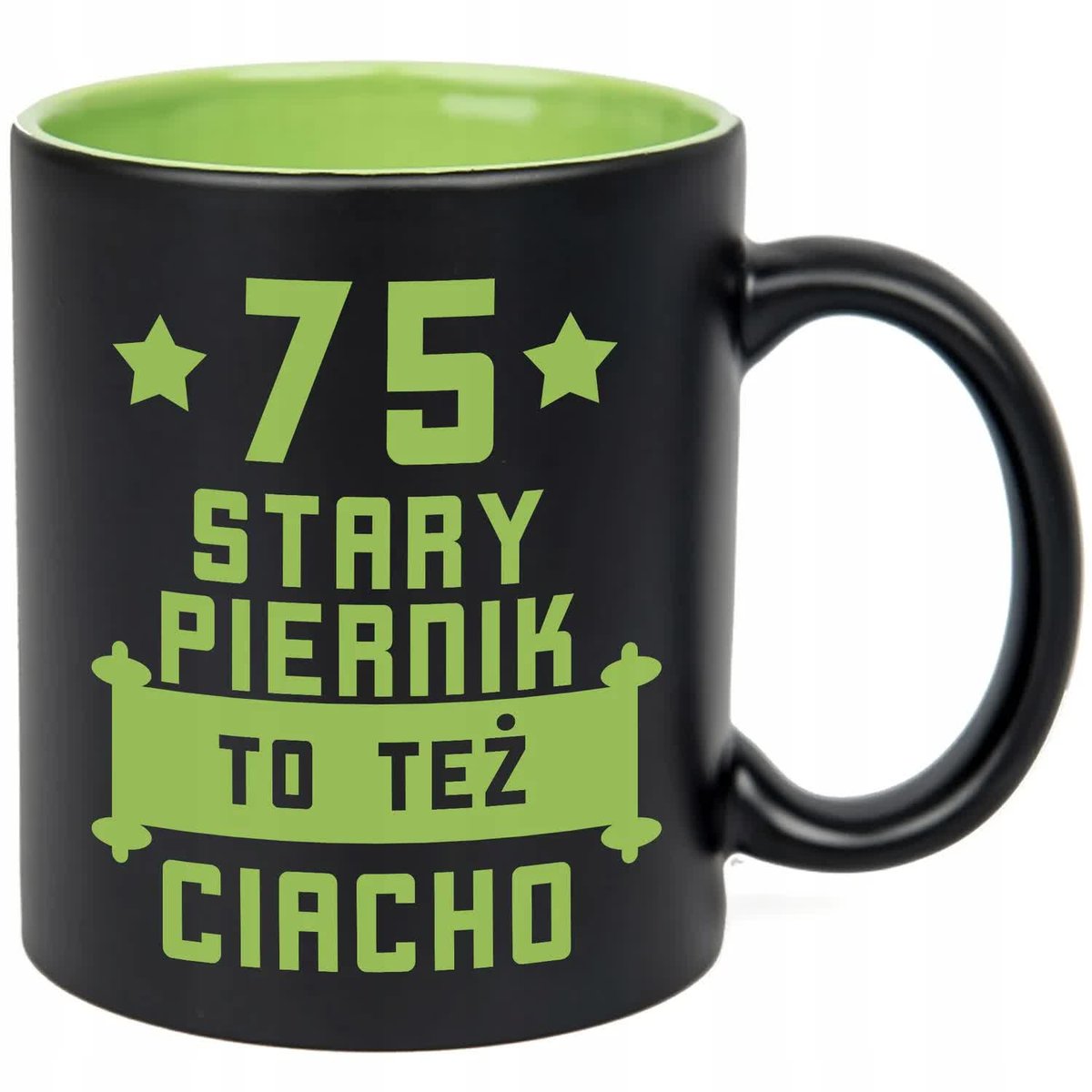 KUBEK CZARNY GRAWER KUBEK NA 75 URODZINY STARY PIERNIK TEŻ CIACHO WZORY