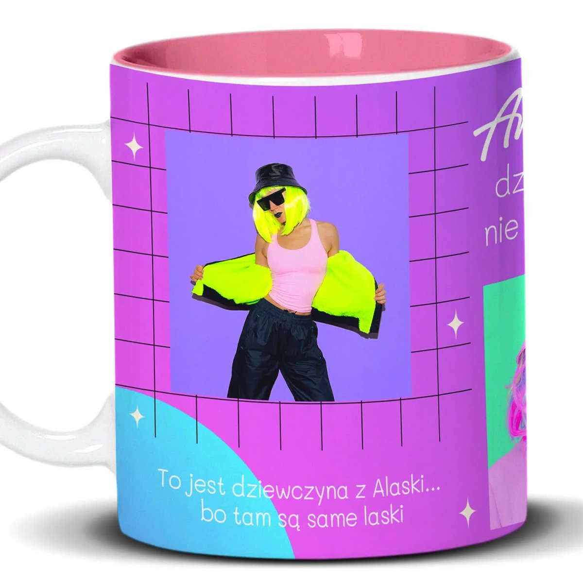 Kubek Z Nadrukiem PRZYJACIÓŁKI PODBIJAJĄ ŚWIAT Imiona Biało Różowy Kreator