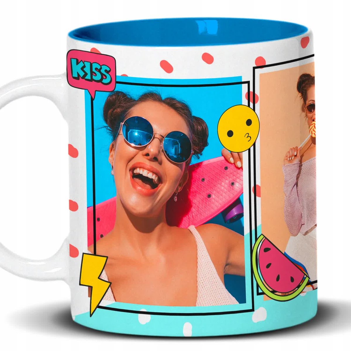 Kubek Z Nadrukiem CRAZY DLA PRZYJACIÓŁKI Biało Błękitny Kreator