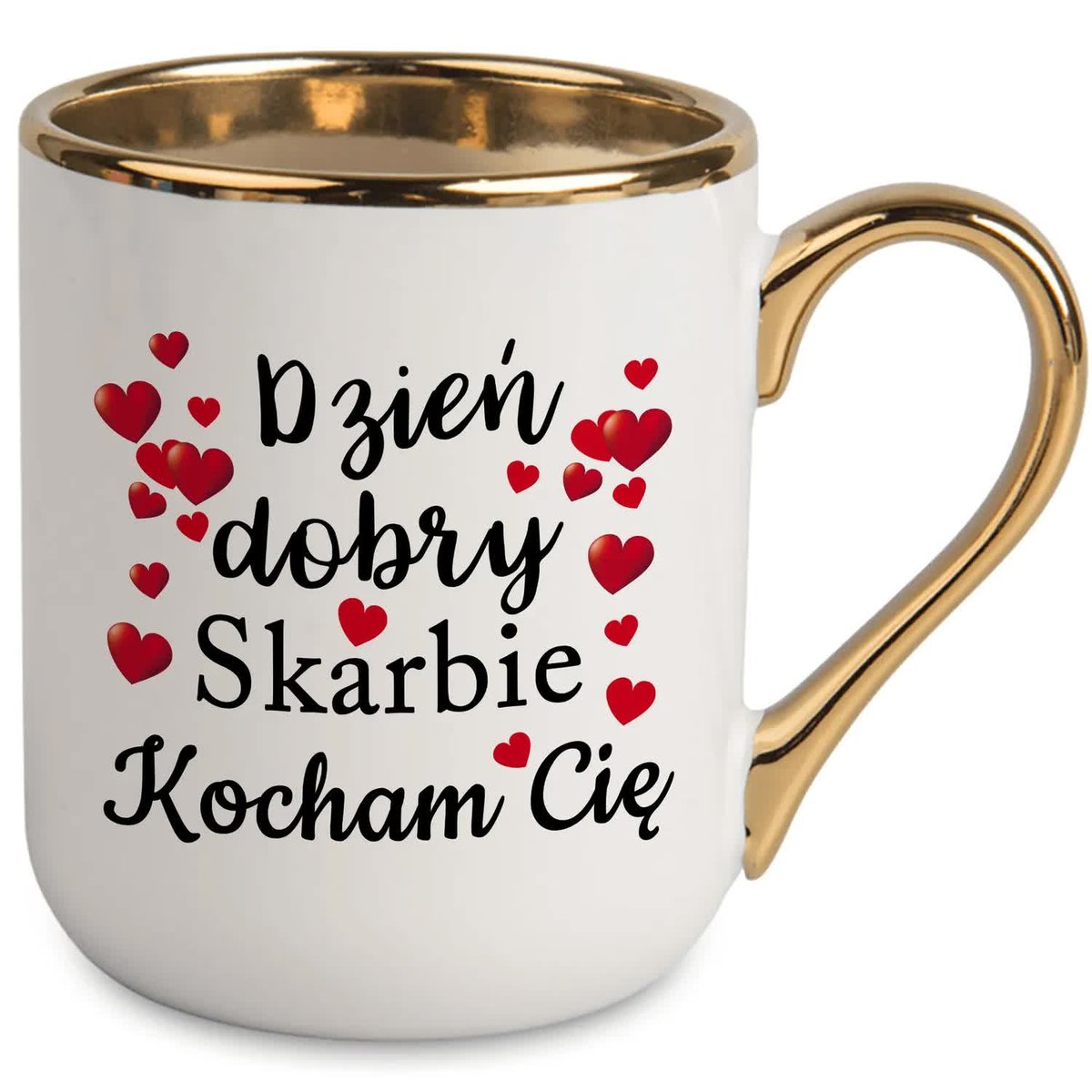 KUBEK Elegancki ZŁOTY RANT UCHO dla Zakochanych SKARBIE KOCHAM CIĘ Wzory