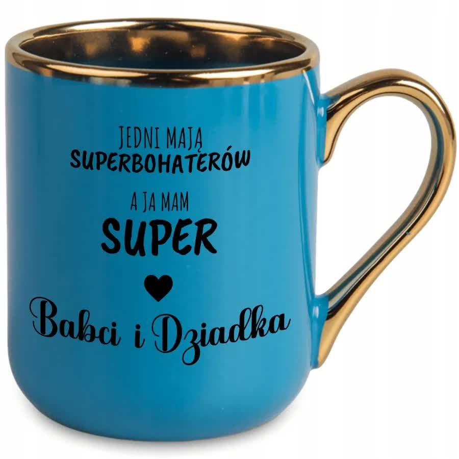 Kubek Elegant Niebieski MAM SUPER BABCIĘ I DZIADKA Na Prezent Wiele Wzorów