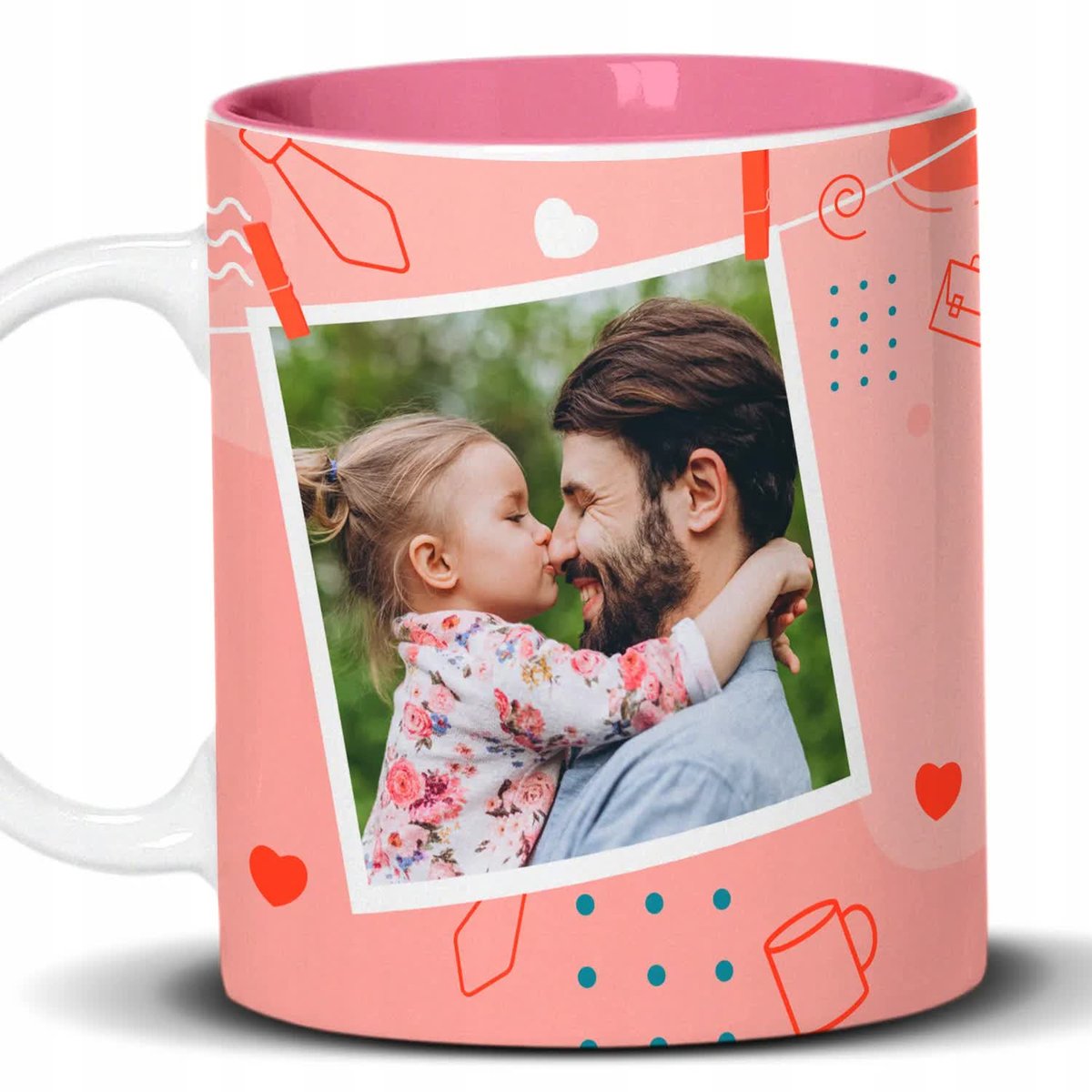 Kubek Z Nadrukiem BYCIE TATĄ Personalizacja Biało Różowy Kreator