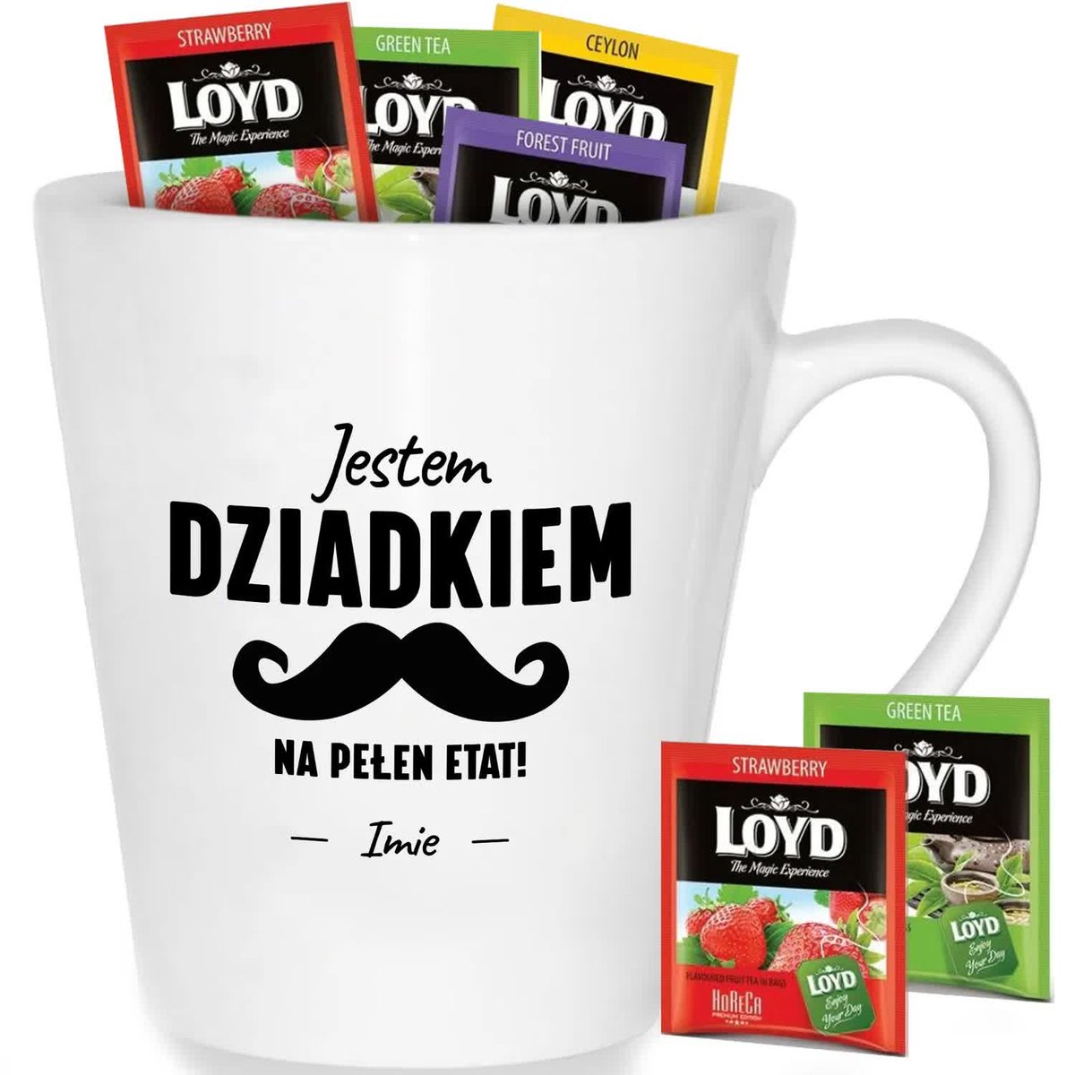 Kubek Biały DZIADEK NA PEŁEN ETAT *IMIĘ* Na Prezent Dla Dziadka Mix Wzoró