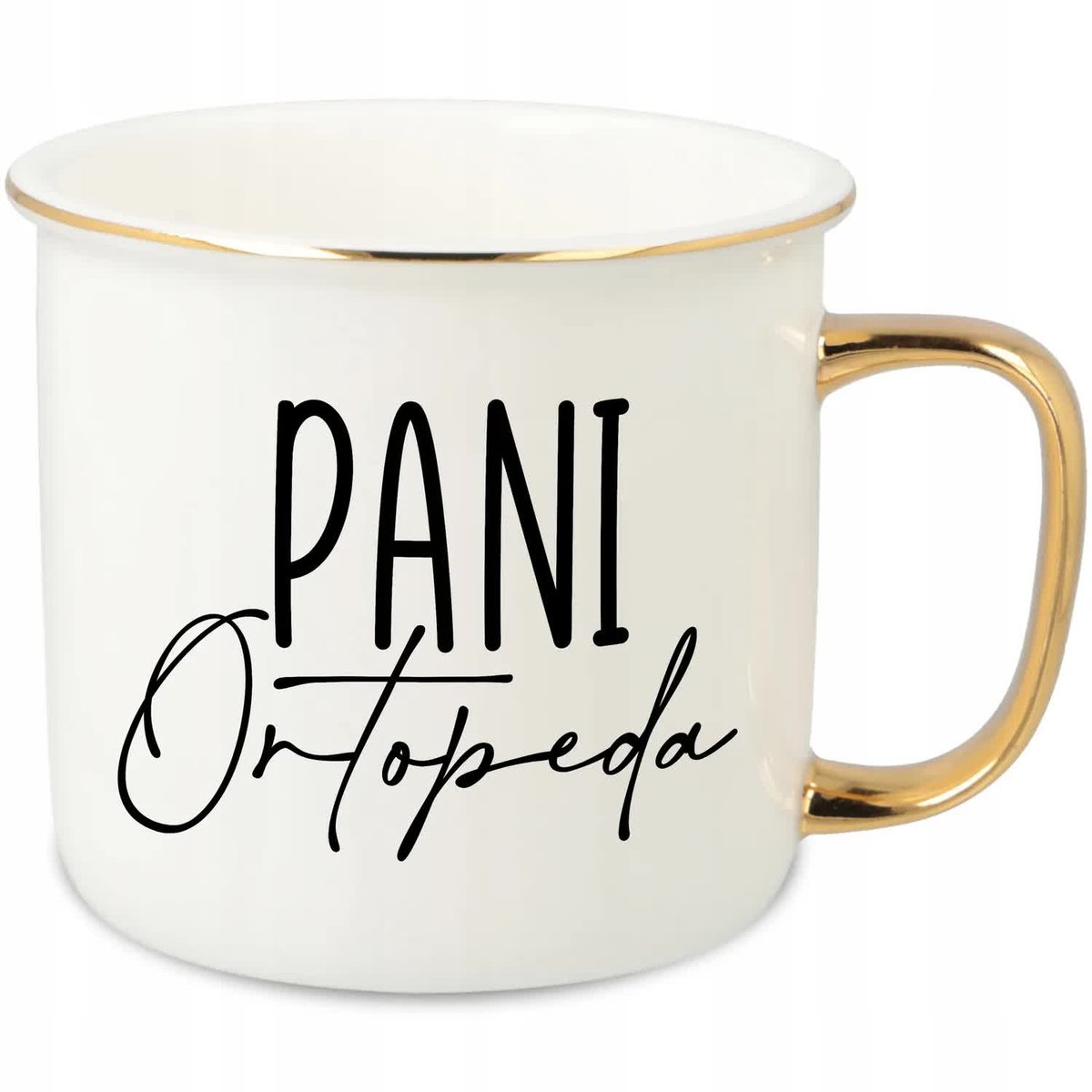 KUBEK UCHO RANT ZŁOTY PORCELANOWY RETRO 280ML PREZENT DLA ORTOPEDA WZORY
