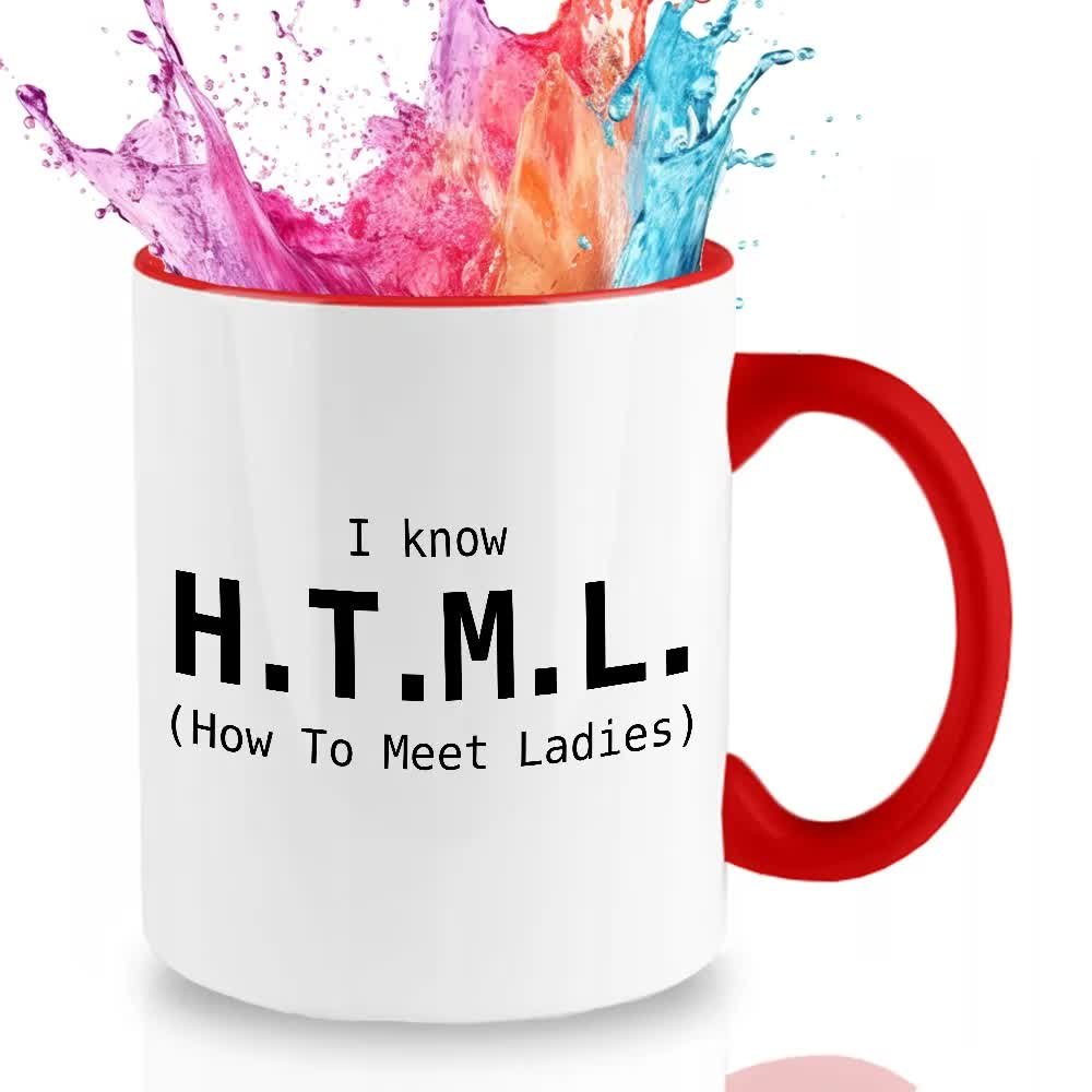 Kubek z Nadrukiem I KNOW HTML Dla Programisty Wzory Biało Czerwony