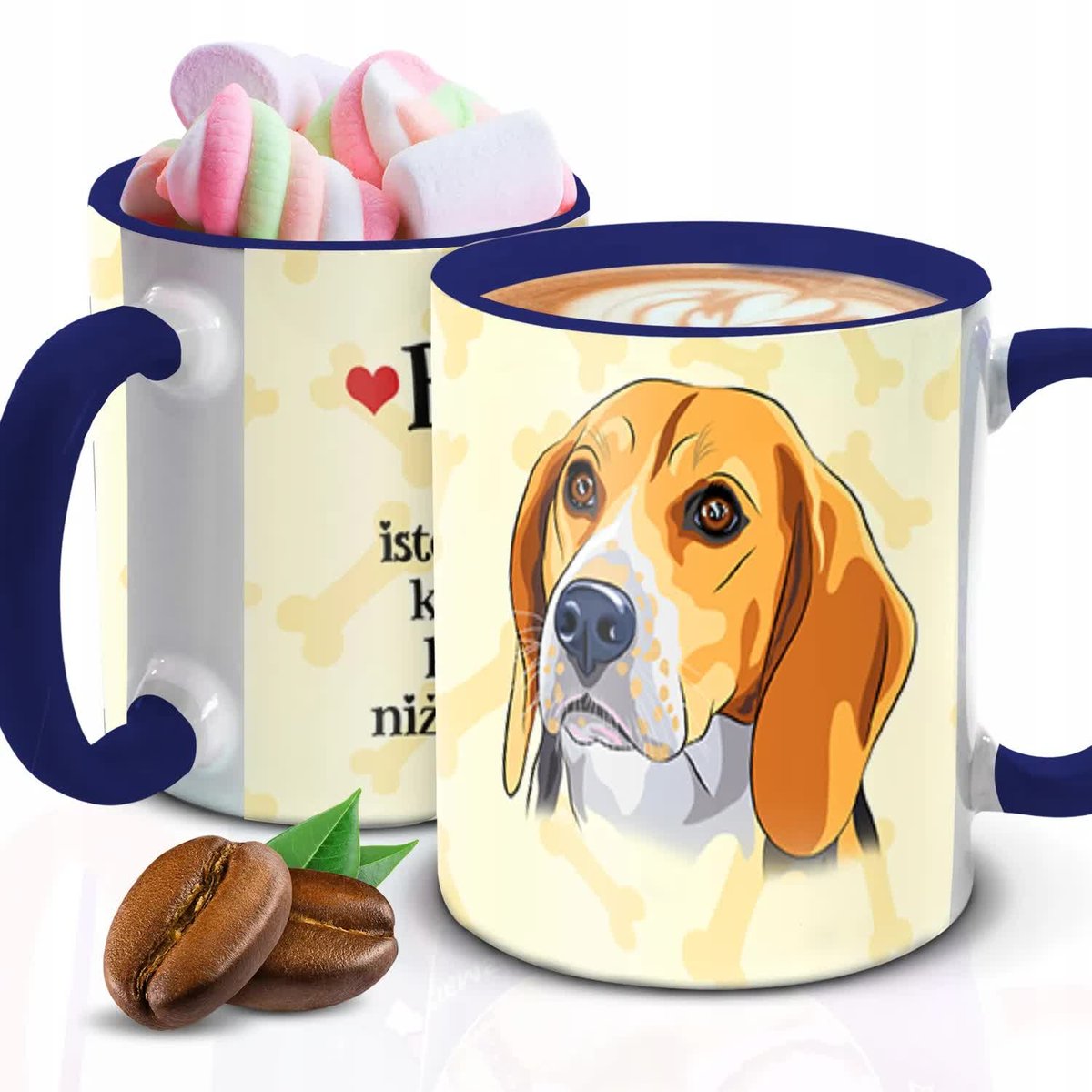 Kubek Z Nadrukiem BEAGLE KOCHA NAJBARDZIEJ PSY Granatowo Biały Kreator