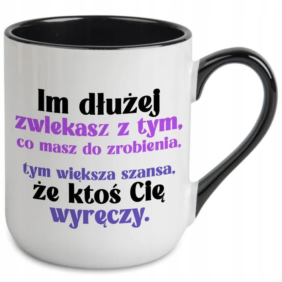 Kubek Coffe z Nadrukiem KTOŚ CIĘ WYRĘCZY Stylowe Wzory Biało Czarny