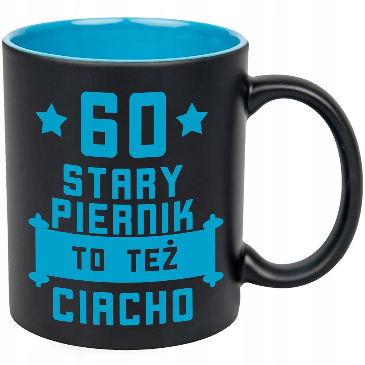 KUBEK CZARNY GRAWER KUBEK NA 60 URODZINY STARY PIERNIK TEŻ CIACHO WZORY
