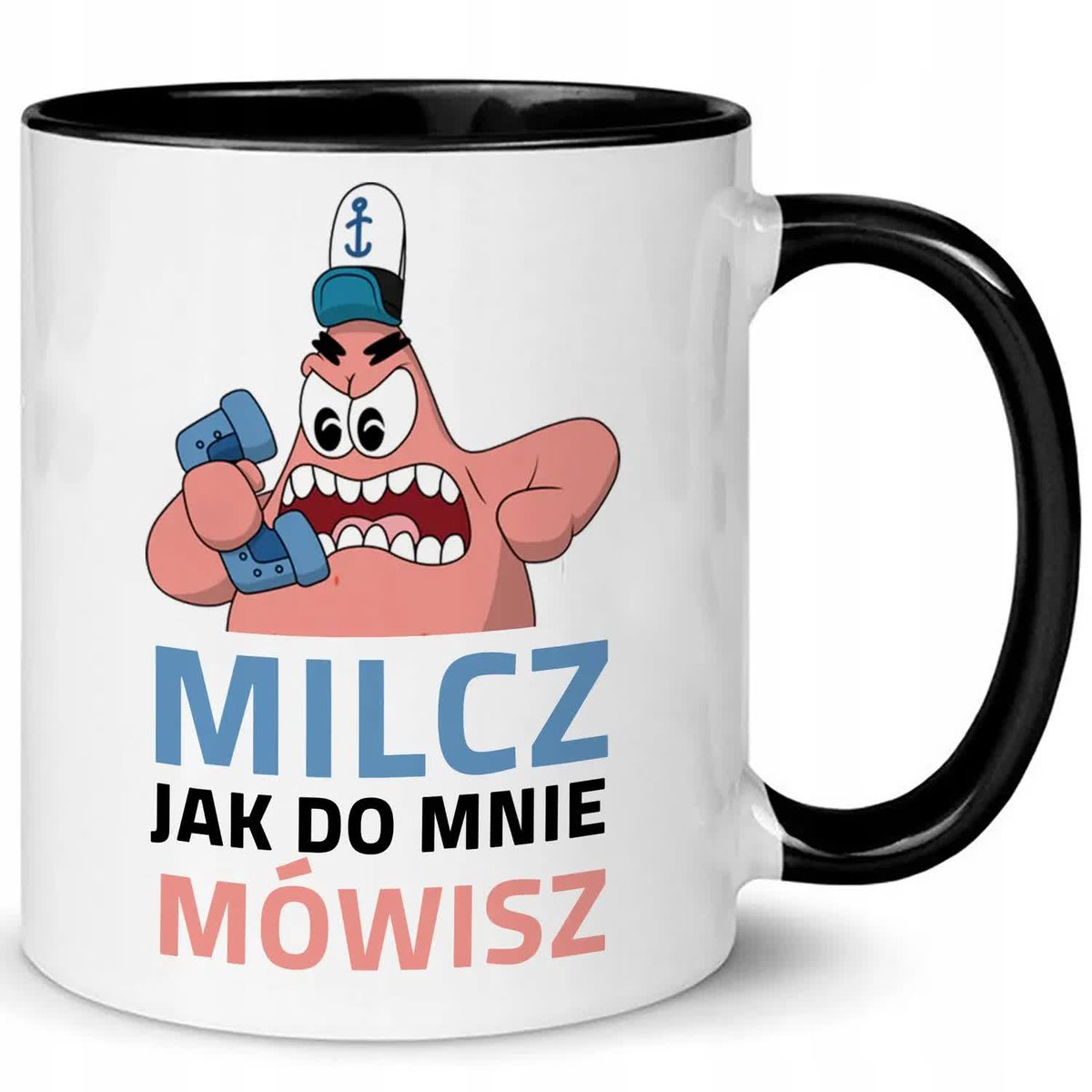 KUBEK CZARNE WNĘTRZE UCHO SUPER PREZENT PATRYK MILCZ JAK DO MNIE MÓWISZ WZ
