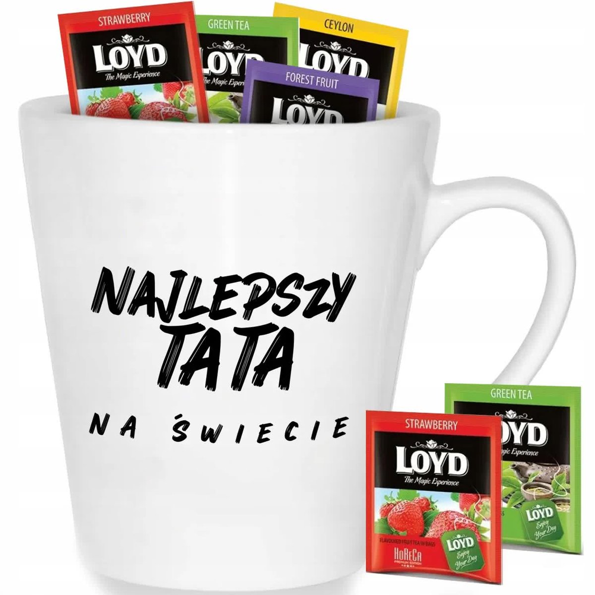 Kubek Biały Latte NAJLEPSZY TATA NA ŚWIECIE Na Prezent Dla Taty Mix Wzorów