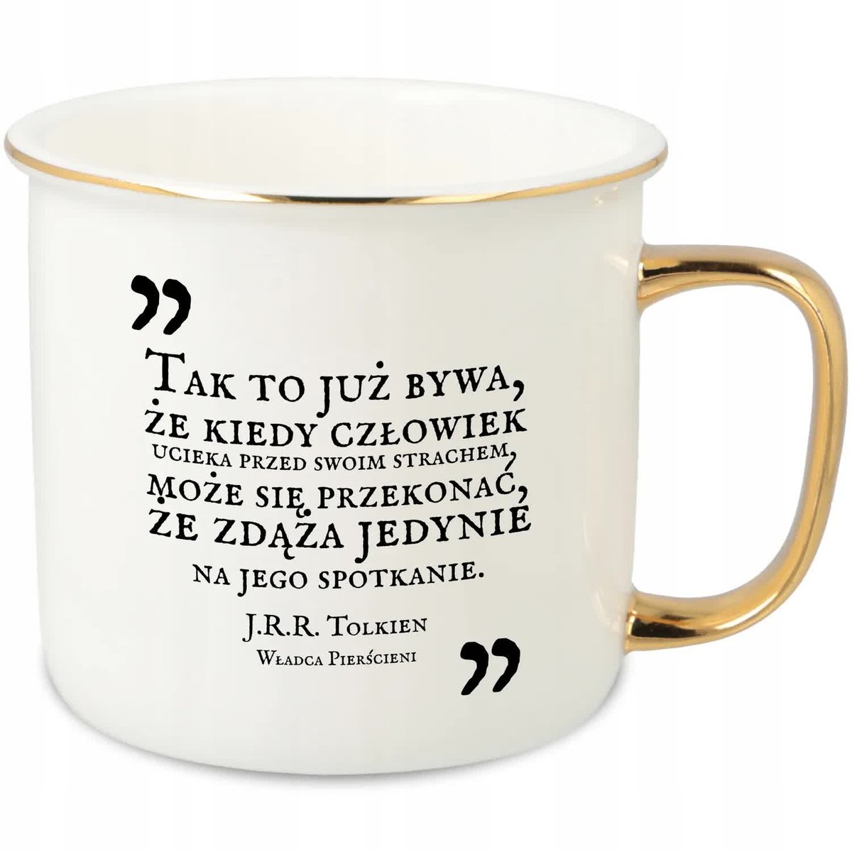 KUBEK UCHO RANT ZŁOTY PORCELANOWY RETRO SUPER PREZENT WŁADCA PIERŚCIENI WZ