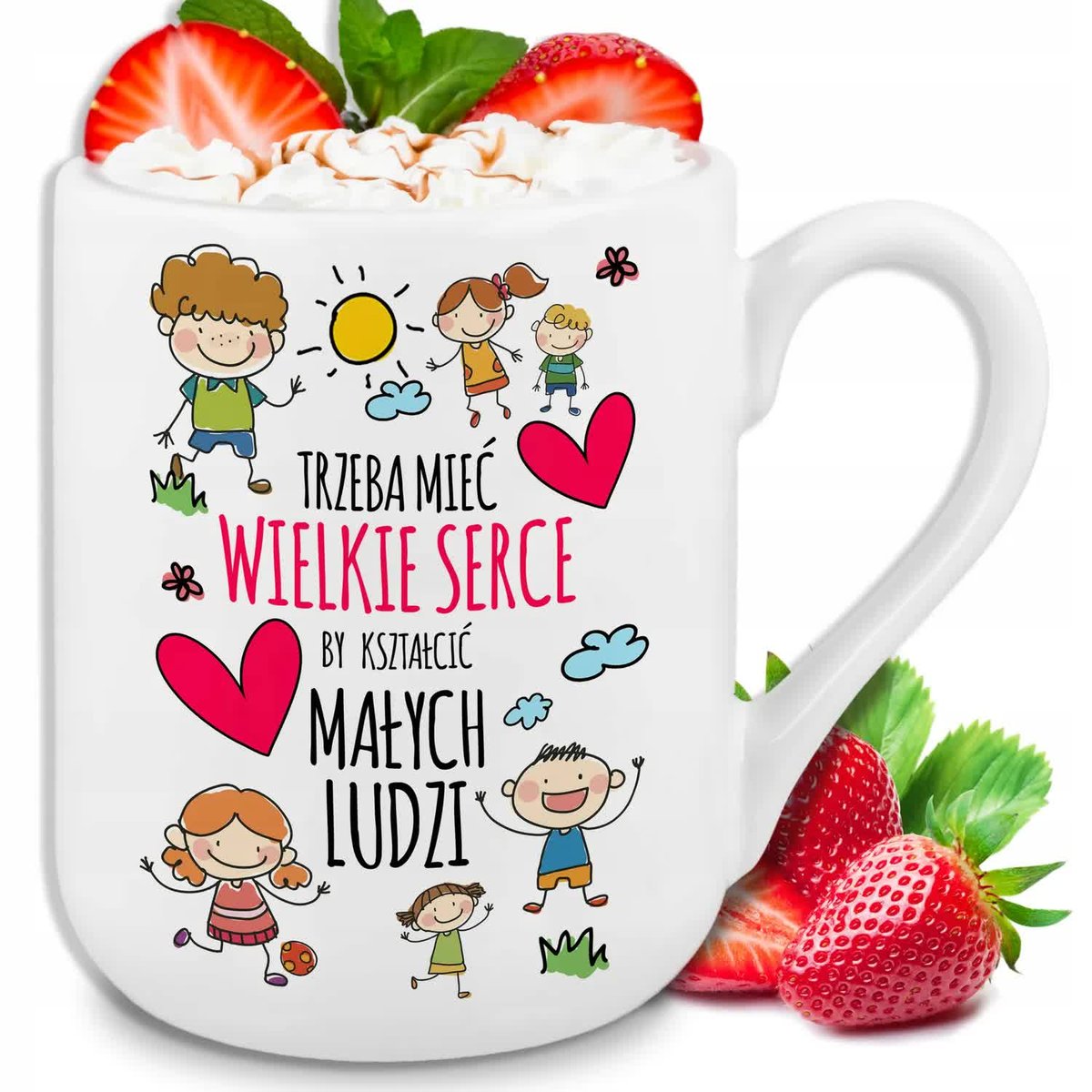 KUBEK BIAŁY COFFE DZIEŃ NAUCZYCIELA PREZENT DLA NAUCZYCIELA WIELKIE SERCE