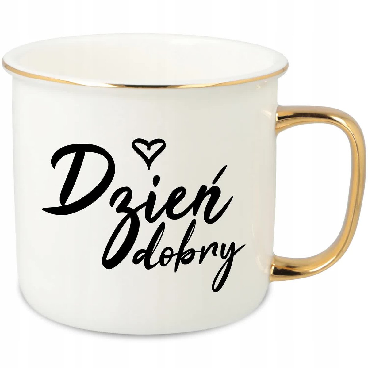 KUBEK UCHO RANT ZŁOTY PORCELANOWY RETRO 280ML PREZENT DLA DZIEŃ DOBRY WZORY