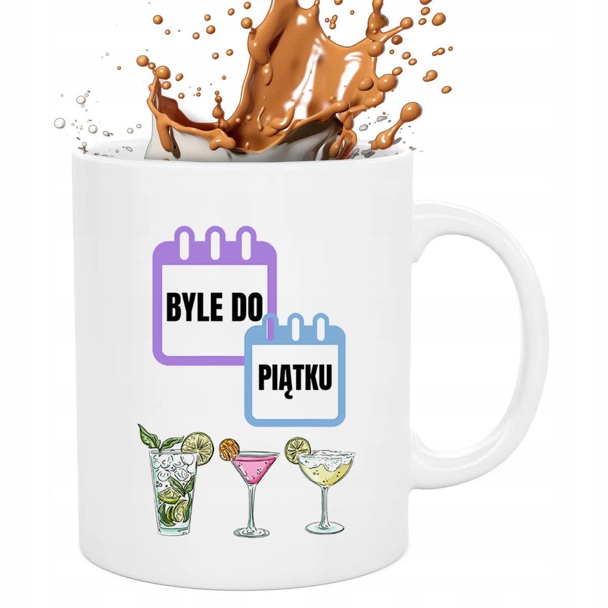 Kubek Biały Do Pracy BYLE DO PIĄTKU Na Prezent Korpo HIT Zabawne Wzory