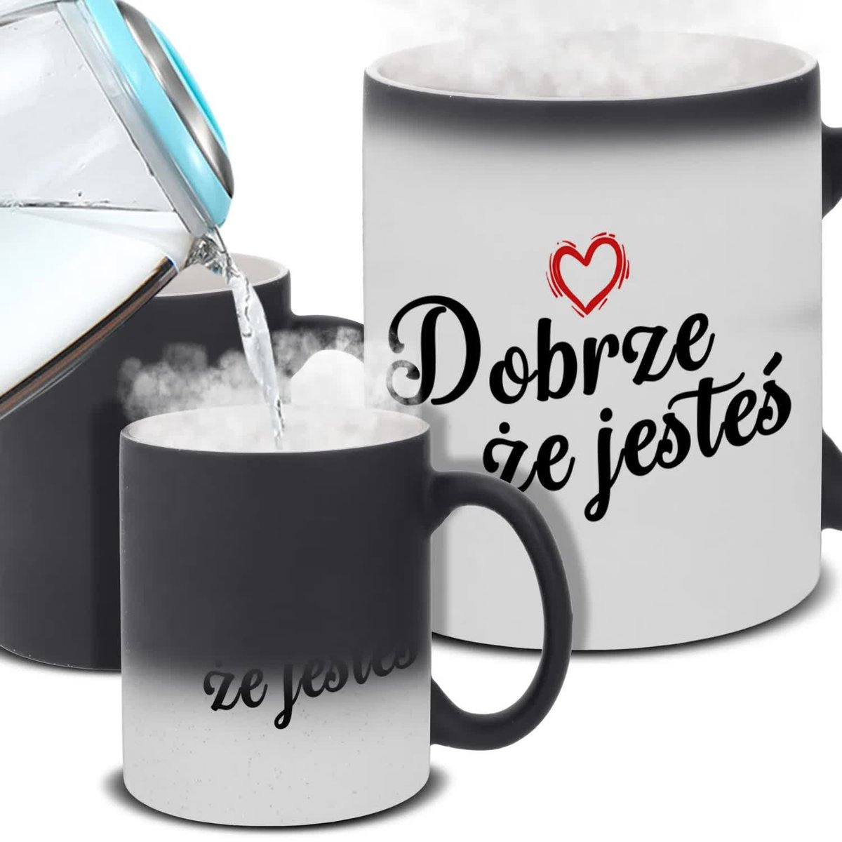 Kubek Magiczny z Nadrukiem DOBRZE ŻE JESTEŚ Stylowe Wzory