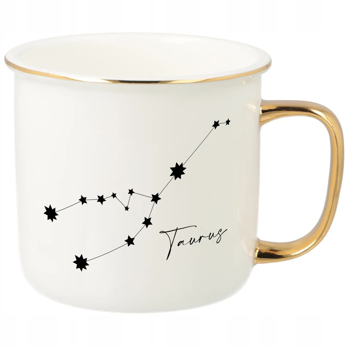KUBEK UCHO RANT ZŁOTY PORCELANOWY RETRO PREZENT DLA ZODIAKARY TAURUS WZORY