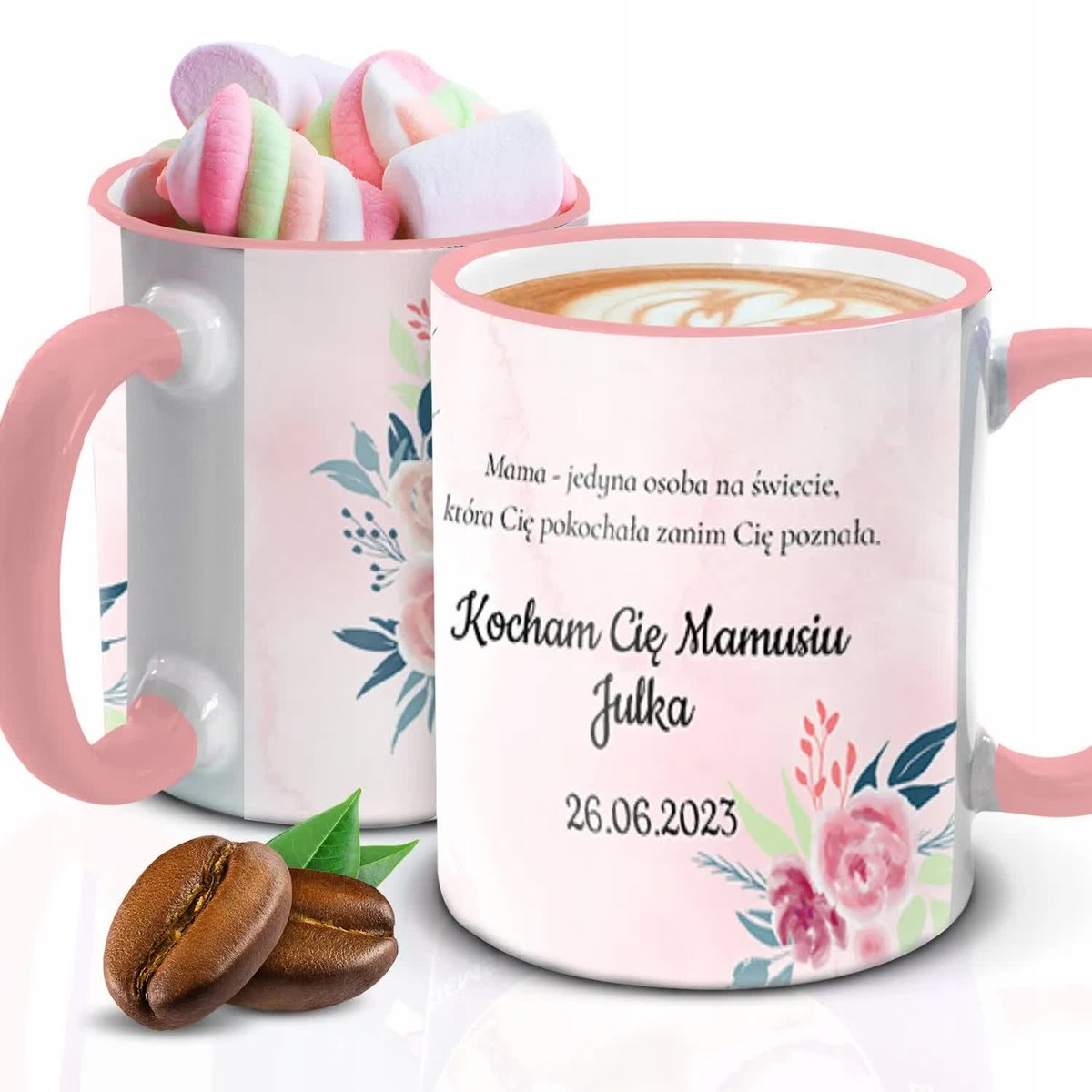 Kubek z Piankami KOCHAM CIĘ MAMUSIU Biało Różowy Kreator