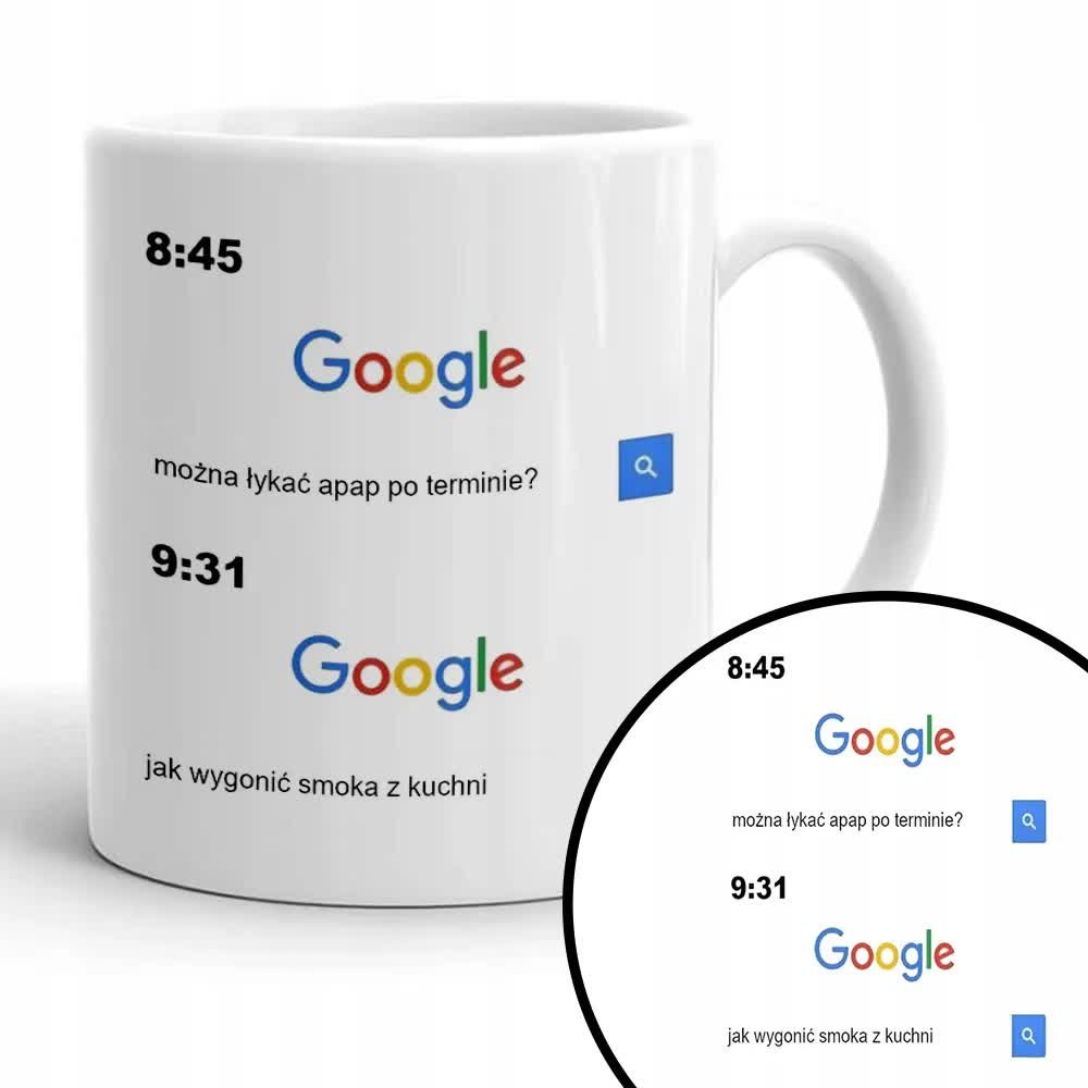 Kubek Biały Na Prezent Memy Goo gle Śmieszne Wzory